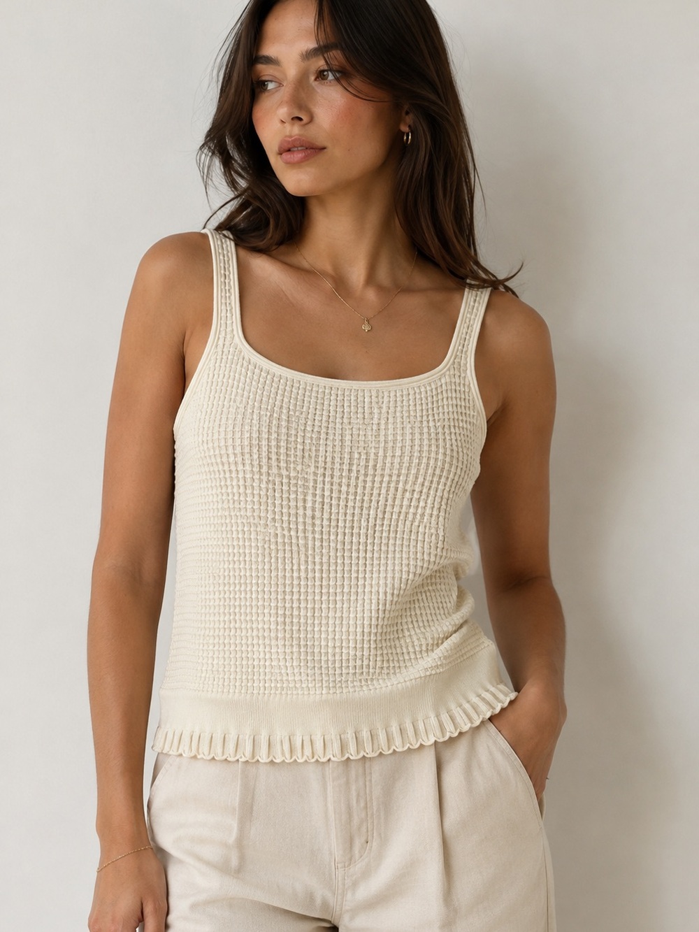 Theory Cream Waffle-Knit Tank